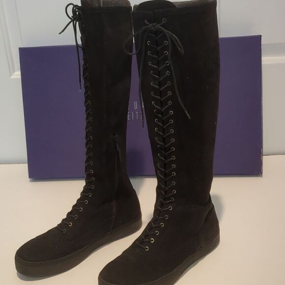 Stuart Weitzman Downtown Lace-Up Suede Tall Boot - Picture 10 of 16